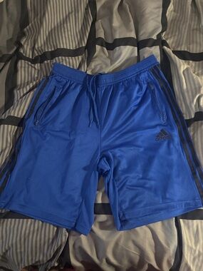 adidas Royal Blue Men’s Athletic Training Shorts with Black Stripes
